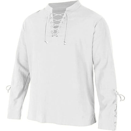 Men's Long Sleeve Shirts Lace Up V-neck Cuff Medieval Pirate Dress Up Streetwear Halloween Gothic Punk Style Men's Clothing