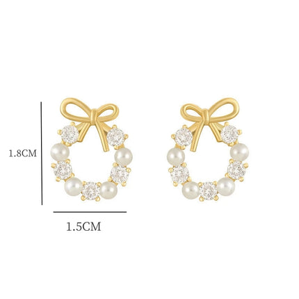 Fashion Lmitation Pearl Crystal Bow Stud Earring For Women Girl Fashion Cute Loreanearrings Party Trending Jewelry Wholesale
