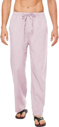 Men's Casual Linen Cotton Yoga Pants Breathable Loose Sweatpants Beach Trousers Lounge Pants Elastic Waist Fitness Pants