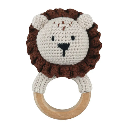 Amigurumi Cartoon Animal Baby Rattle Cute Wooden Ring Handhold Newborn Rattle Toys Handmade Pacifier Clips Kids Educational Toys