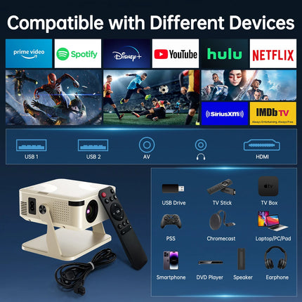 Mini Projector 1080P HD 280 ANSI, Portable Movie Projector 1GB 8GB Android 10 Cinema Projector with Wifi6 BT5.2,For Outdoor Home