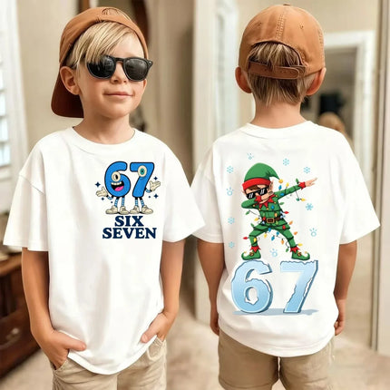 Six Seven Kids Y2k Tees Tops Unisex Childrens Meme Crew Neck Short Sleeve T Shirt Funny 67 Brainrot Print T-Shirt for Boys Girls