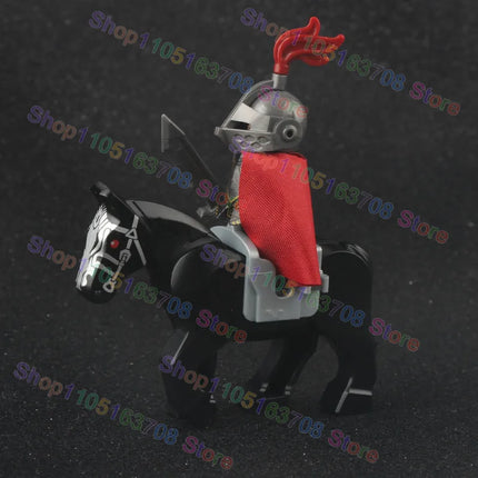 MOC Medieval Military Crusader Knight Building Blocks Castle Army Soldier Figure Horse Mount Shield Sword Accessories Bricks Toy