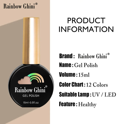 Rainbow Ghini 12pcs/set Gel Nail Polish HEMA TPO FREE Vernis Nail Gel Polish Autumn/Winter Style Supplies ins Style Nail Polish