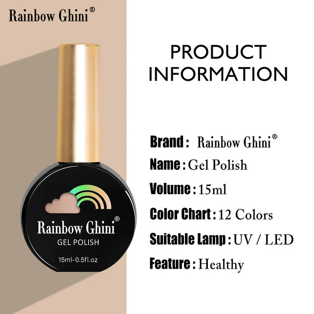 Rainbow Ghini 12pcs/set Gel Nail Polish HEMA TPO FREE Vernis Nail Gel Polish Autumn/Winter Style Supplies ins Style Nail Polish