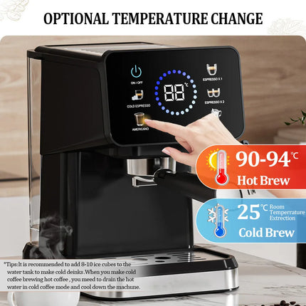 Semi-Automatic Espresso Machine 110V-240V | 15Bar Professional Italian Coffee Maker with Milk Frother & Steam Wand | Compact for