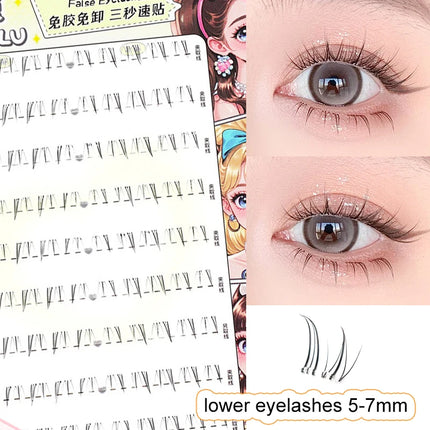 Glue-free Lower Lashes 5-6mm Large Capacity B Curl Ultra Thin Clear Band Bottom Lashes Natural Self Adhesive False Eyelashes