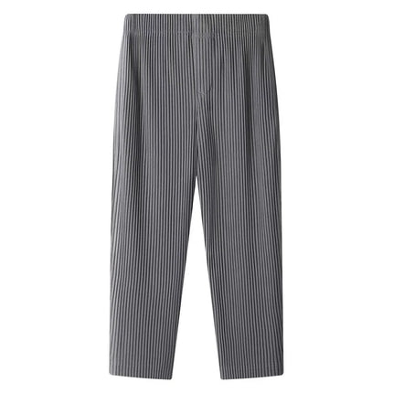 Miyake Pleated Straight Pants Men Clothing Black Pencil Cropped Pants Street Wears Men Japanese Style Ankle Length Pants