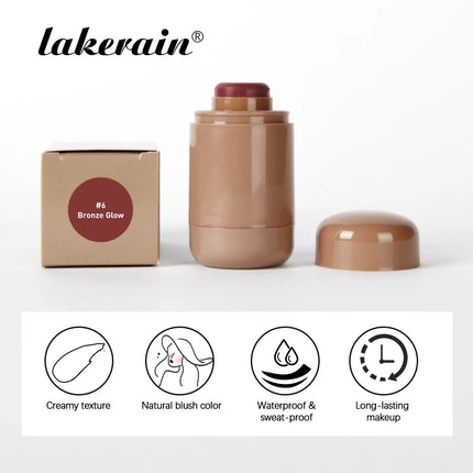 Lakerain Blush Stick Cheek Lip Tinted Moistured Long-wearing Flush Blusher Silky Brighten Blush Cream Cosmetics Matte Nakeup