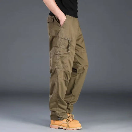 Men's Workwear Pants Multiple Pockets Outdoor Casual Trousers Wear-Resistant Loose Straight Leg Long Pants High Waist Zipper