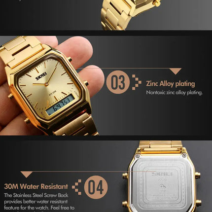 SKMEI Luxury Digital Quartz Watch for Men Sports Chronograph Waterproof Mens Wristwatches Stainless Steel 1612 reloj hombre 1220