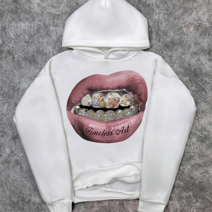 Men's hoodie, casual pink lip print hoodie retro comfortable sweatshirt casual high-quality hoodie