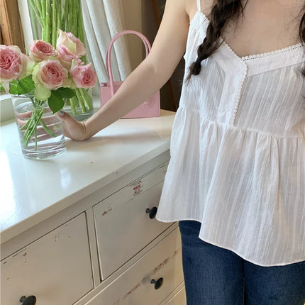 Pure Cotton Mini Strap Vest Women's Youthful Solid Color Versatile Sweet First Love Sle Casual Comfortable Top