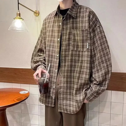 Retro Japanese Style Cityboy Plaid Shirt Thin Outerwear for Men and Women Fresh Style Casual Shirt Male Female Fashion