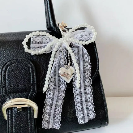 2025 New Korean Sweet Pearl Bow Keychain Heart Pendant Keyring Y2K Aesthetic Key Holder for Girls Bag Pendant Accessories