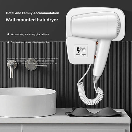 Non-Perforated Wall-Mounted Hair Dryer, 1300W High-Power, Fast Drying, Negative Ion, for Hotel, Guesthouse, and Home Bathroom