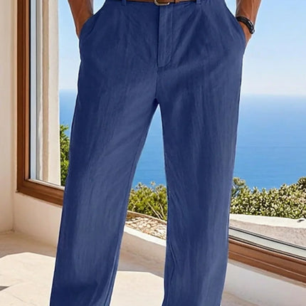 2025 summer men's cotton and linen oversized wide leg pants, men's artistic style elastic waist solid color casual loose pants