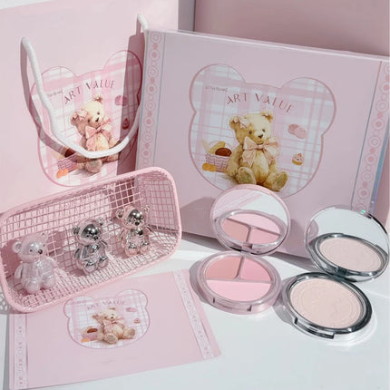 ART VALUE 7PC Makeup Sets Include 3 Colors Matte Lip Mud,1 Pressed Powder,1 Blush,1 Eyes Palette,1 Necklace Beauty Makeup Sets