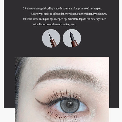 2 In 1 Brown Gel Eyeliner Pencil Ultra-slim Liquid Eye Liner Shadow Pen Smooth High Pigment Silkworm Gel Pen Lasting Eyes Makeup