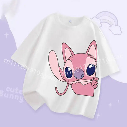 2026 Fashion Casual Round Neck T-Shirt for Boys and Girls Daily Tops Stitch Kids T Shirt Cute Cartoon Print Short-Sleeved