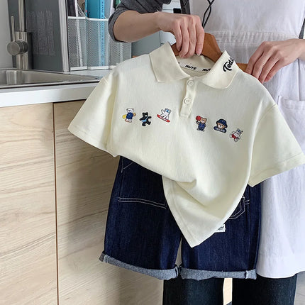 Children's Summer Short sleeved 2025 New Cartoon Korean Polo Shirt Clothing for Boys, Versatile and Cute Collar T-shirt Trend