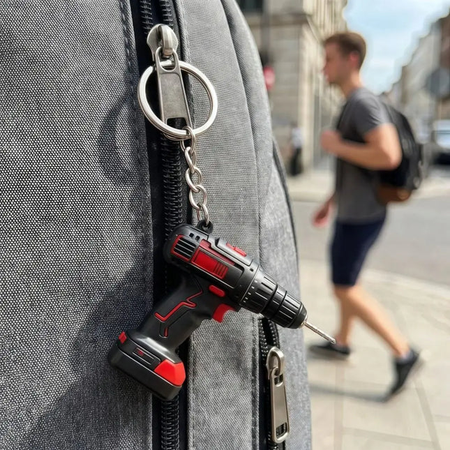 Mini Electric Drill-shaped Key Chain Silicone Cool Drill Key Ring Lifelike Lightweight Handheld Drill Bag Pendant Gifts/Decor