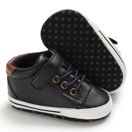 Spring and Autumn High Top With PU Anti Slip Baby Shoes 0-1 Year Old Baby Casual Sports Soft Soled Walking Shoes