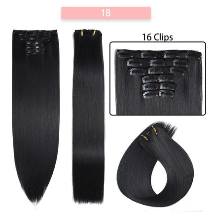 24Inchs 16 Clips in Synthetic Hair Extensions Long Straight Hairstyle Synthetic brown Black Hairpieces Heat Resistant False Hair