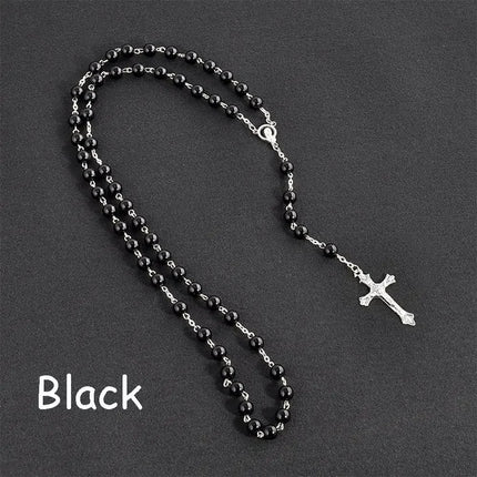 Fashion Vintage Cross Necklace Rosary Beads Chain Jesus Crucifix Virgin Mary Pendant Chain Jewelry Necklace