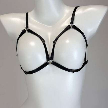 Women Sexy Lingerie Fashionable Straps Hollowed Out Black Wire Harness Strap Corset Shaped Bra Spandex Harajuku Gothic Black Bra