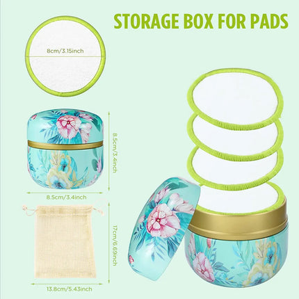 16PCS Reusable Face Makeup Remover Pads Facial Cleaning Face Towel Washable Face Round Fashionable Metal Box for All Skin Type
