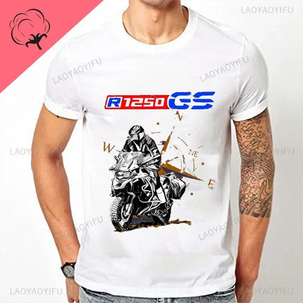 Motorcycle O-Neck Printed T-Shirt Short Sleeve Cotton Tee Case for R1200GS R1250 GS Adventure TShirt Overlander Ride Travel Tops