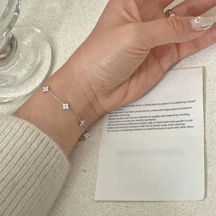 925 Silver Plated Cz Four-leaf Flower Bracelet for Women Girl Cute Dainty Adjustable Link Chain Bracelet Trend 18k Gold Jewelry