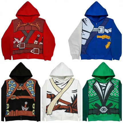 Ninja Warrior Armor Hoodie Set Men Dragon Graphic 2 Piece Suit Anime Inspired Streetwear Baggy Wide Leg Pants Tracksuit Outfit