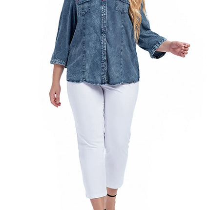 Women Plus Size Woven Spring And Autumn Denim Fashion Shirt