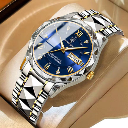 POEDAGAR Luxury Men Wristwatch Waterproof Luminous Date Week Watch For Man Stainless Steel Men's Watches Quartz Male Clock Sport