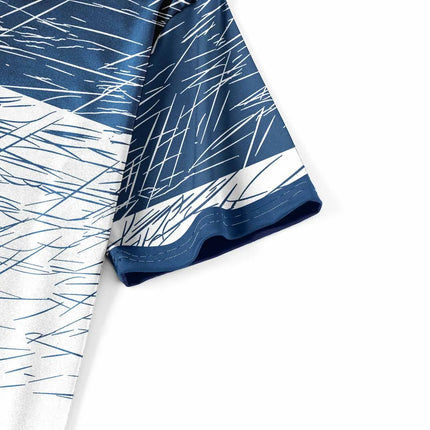 Men's Abstract Line Short-Sleeved Polo Shirt with a Collar, Casual Business Sporty Daily Style, Blue and White 3D Printed Half-Bu [Likely a Typo and Should Be "Half-Buttoned"]
