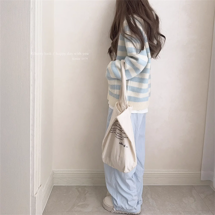 New Thin Cream Stripe Zipper Hooded Coat Spring And Autumn Dressing Up Collection Casual Fashion Trends Versatile Lazy Wind