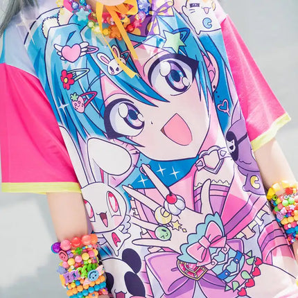 New Summer Anime Girl Full Print Special T-shirt Y2k Family Match Loose Large Size Daily Outing Kids Harajuku Style Short Sleeve