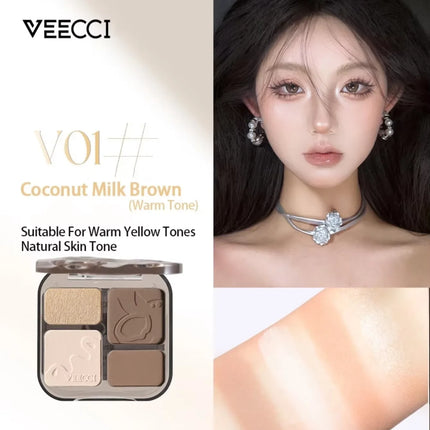 VEECCI 4 Color Contour Palette Powder Matte Shimmer Bronzer Highlighter Brighten  Nude Tones Longlasting Facial  Makeup
