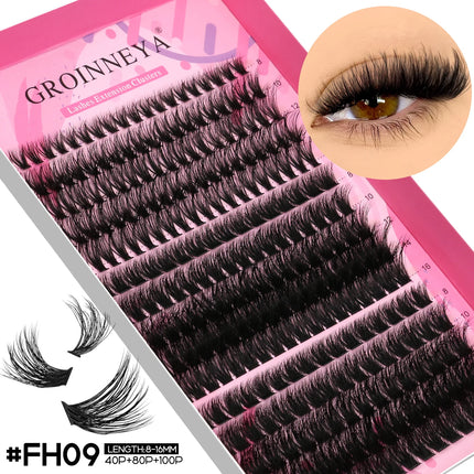 GROINNEYA Lash Clusters DIY Fluffy Lashes Mixed Tray Individual Lashes Natural Volume Cluster Eyelashes Extension Makeup