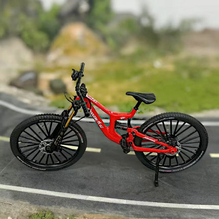 1:8 Alloy mountain bike model with base - features realistic gears and dual suspension, perfect for cycling enthusiasts