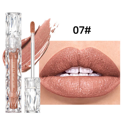 QIBEST Shimmer Lip Gloss Diamond Glitter Lip Tint Waterproof Long Lasting Matte Liquid Lipstick Red Purple Lipgloss Women Makeup