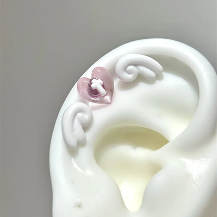 Sweet Angel's Wings Stainless Steel Ear Bone Nail Cute Acrylic Love Heart Cross Earrings for Women Body Puncture Accessories