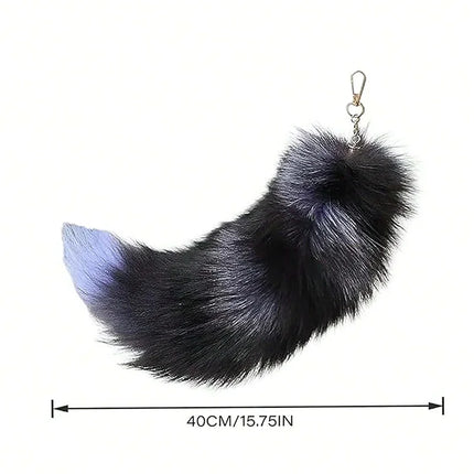 Natural Fox Fur Tail Keychain Furry Y2k Beautiful Accessory Fox Tail Keychain Length 40 Cm Car Keychains for Women
