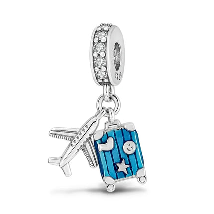 925 Sterling Silver Travel Passport Trunk Charms Fit Original Bracelet Diy Airplane Earth Beads for Jewelry Making Gift