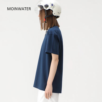 WAVLATII New Women Solid Cotton T Shirts Female Dark Green Oversized Casual Soft Tees Unisex Short Sleeve Summer Tops