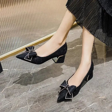 2025 New Style French Style Women's Flats With Thick Heels And Pointed Toes Plus Size Shoes 35-41 Autumn Season Rubber Upper