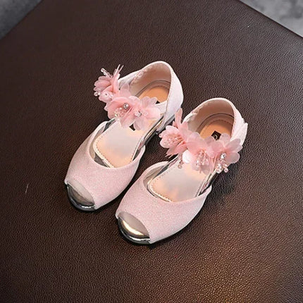 Summer New Style Children's Sandals Girls Fashion Rhinestone Flower Princess Shoes Little Girls Soft Soled Dance Shoes Girls