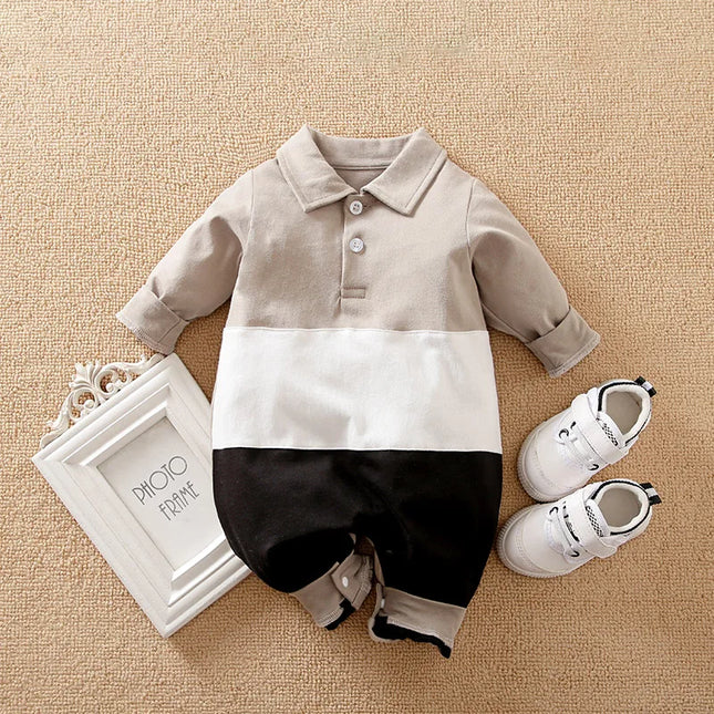 Newborn Clothing Casual Color Blocking Polo Shirt Cotton Comfortable And Soft Spring And Autumn Long-Sleeved 0-18 Baby Jumpsuit